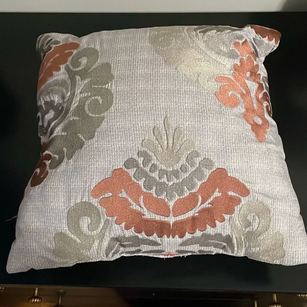 Grey gold silver paisley home decor square shimmery pillow 15” x 15”